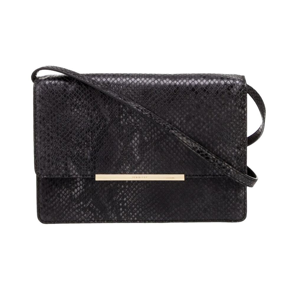 Ted Baker Roshr Black Reptile Snakeskin Texture Leather Crossbody Shoulder Bag
